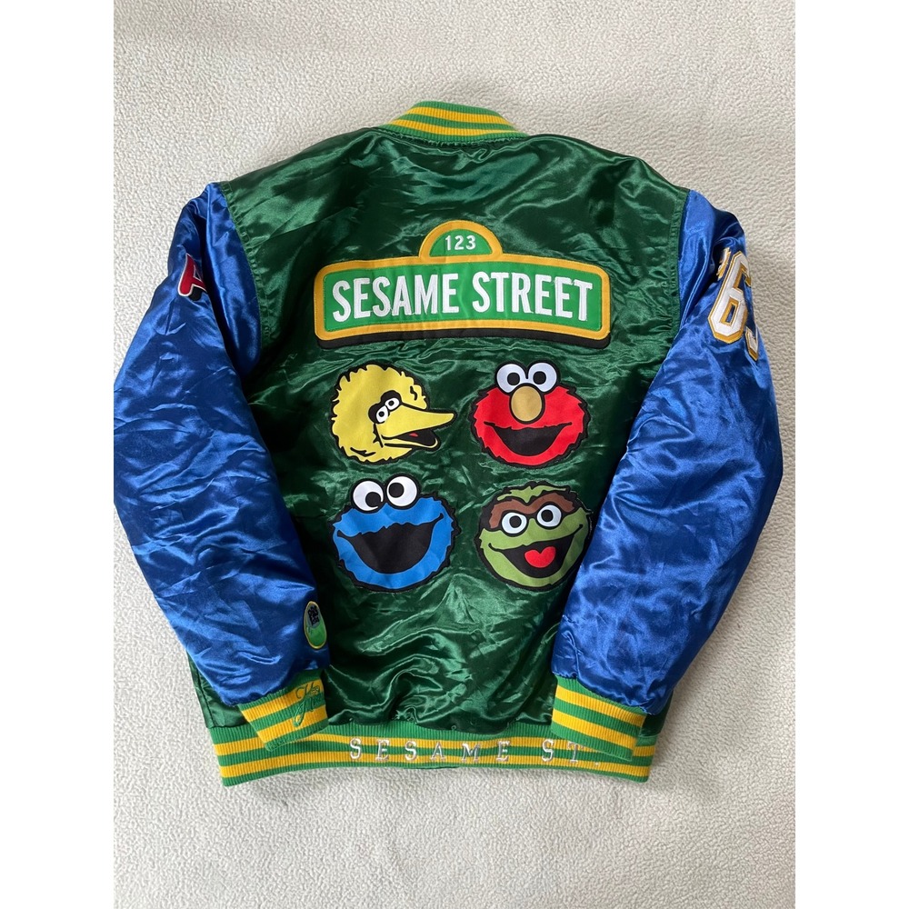 Headgear Classics Mens XL Varsity Jacket Green Sesame Street PBS Satin Bomber - Picture 11 of 16